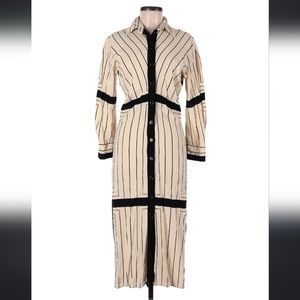 Zara Medium Ecru Long Sleeve Button Down Collared Dress, Black/Ivory, Brand New